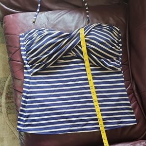 Womens, Swim Suit Tankini Top, Navy/Beige Striped, Size 12